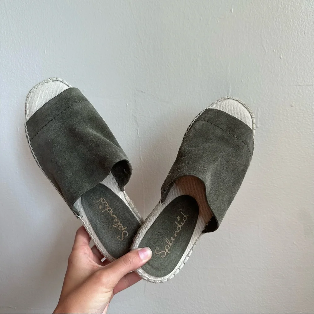 Splendid Olive Green Suede Espadrille Slide Sandals